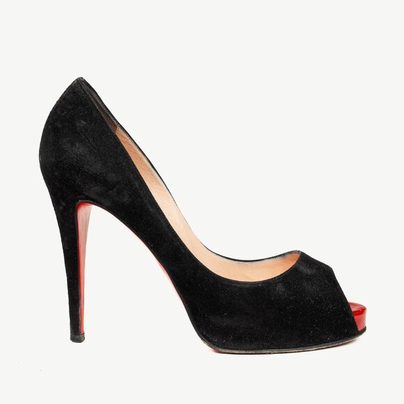 Christian Louboutin Very Prive 110 Black Veau Velours Peep-Toe Pumps - Picture 1 of 9
